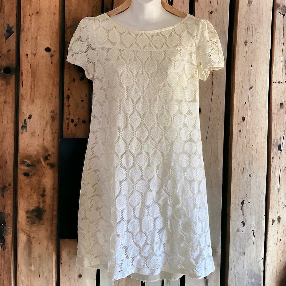 🤑 10/$100 H&M Cream Lace Overlay Short Sleeve Midi Dress 10